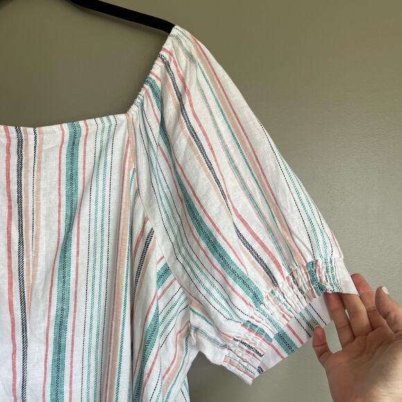 NWT Lane Bryant Square-Neck Striped Top With Button Detail Linen Lightweight 22 - Picture 13 of 15